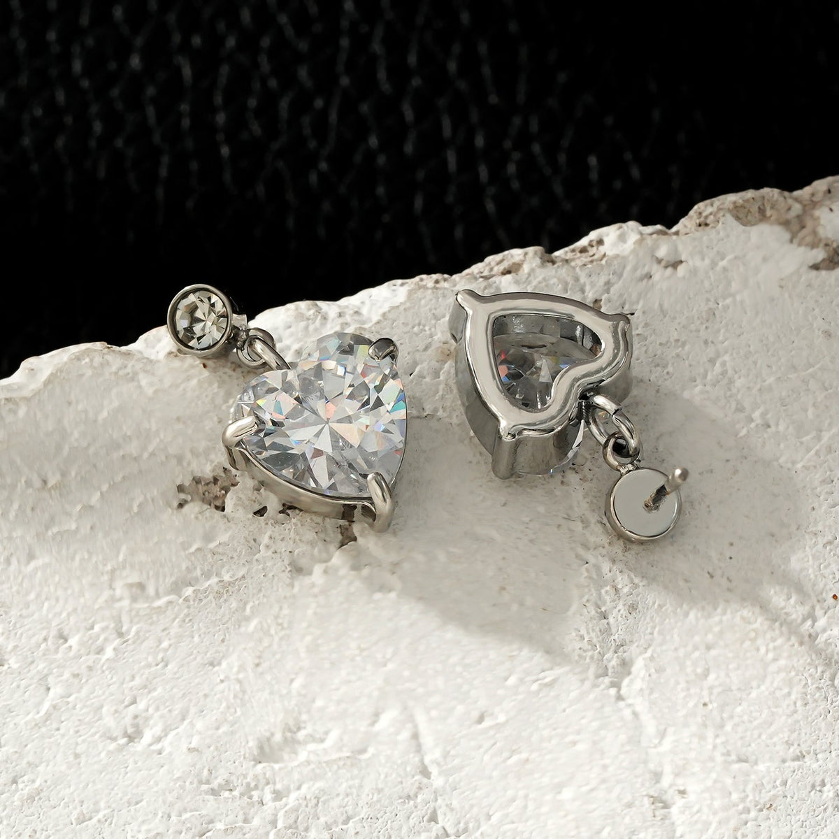 DAROCCA Argent (Or Blanc) : Boucles d'oreilles clous combo en Zirconium, grand cœur et mini solitaire rond