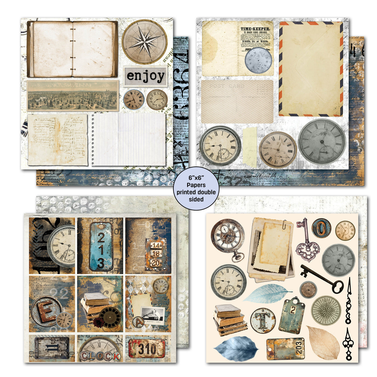 3Quarter Designs Bloc de Papiers Clocks Éclectiques 6x6