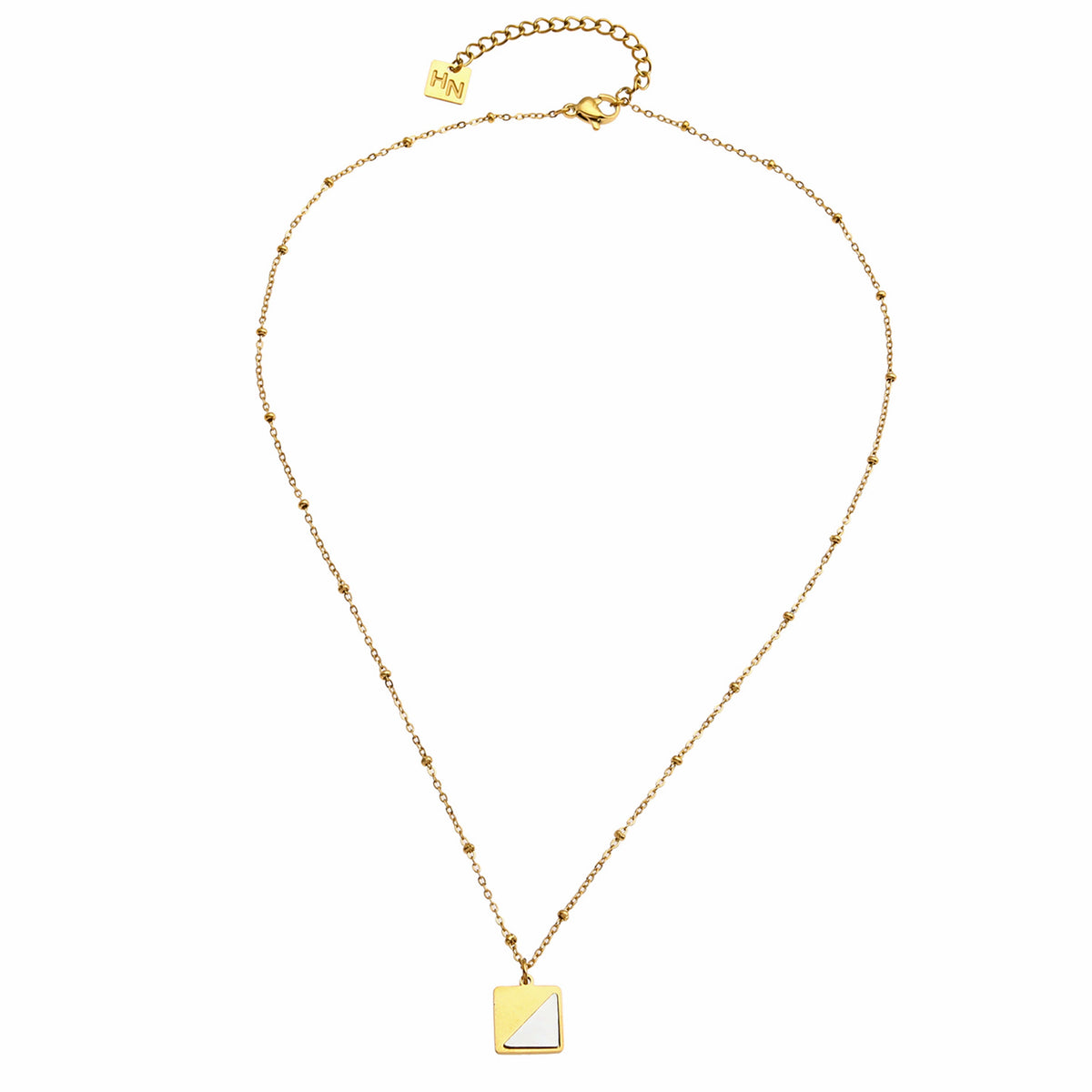 Collier pendentif carré ELU minimaliste en métal et coquille