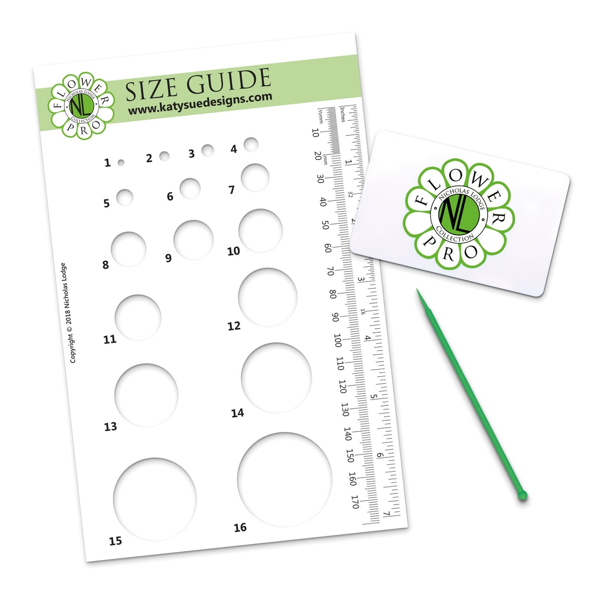 Guide des tailles Flower Pro en plastique, outil complémentaire et racloir flexible