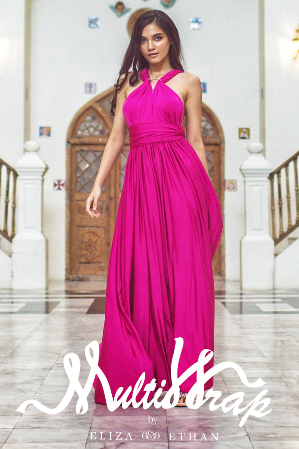 ROBE PORTEFEUILLE MULTICOLORE FUCHSIA