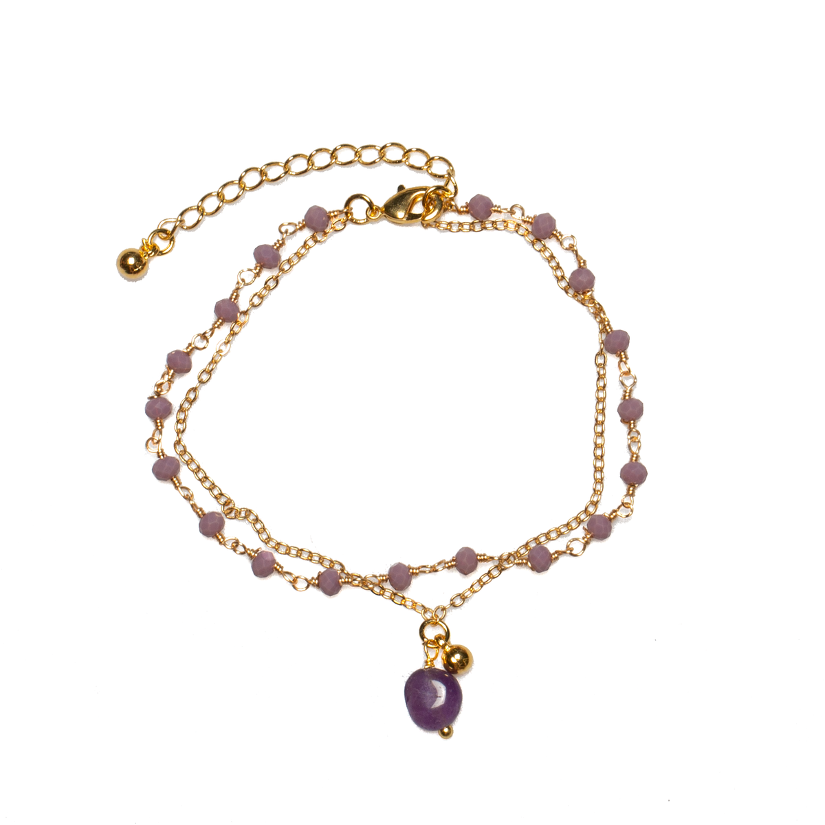 Bracelet en améthyste et perles de verre plaqué or