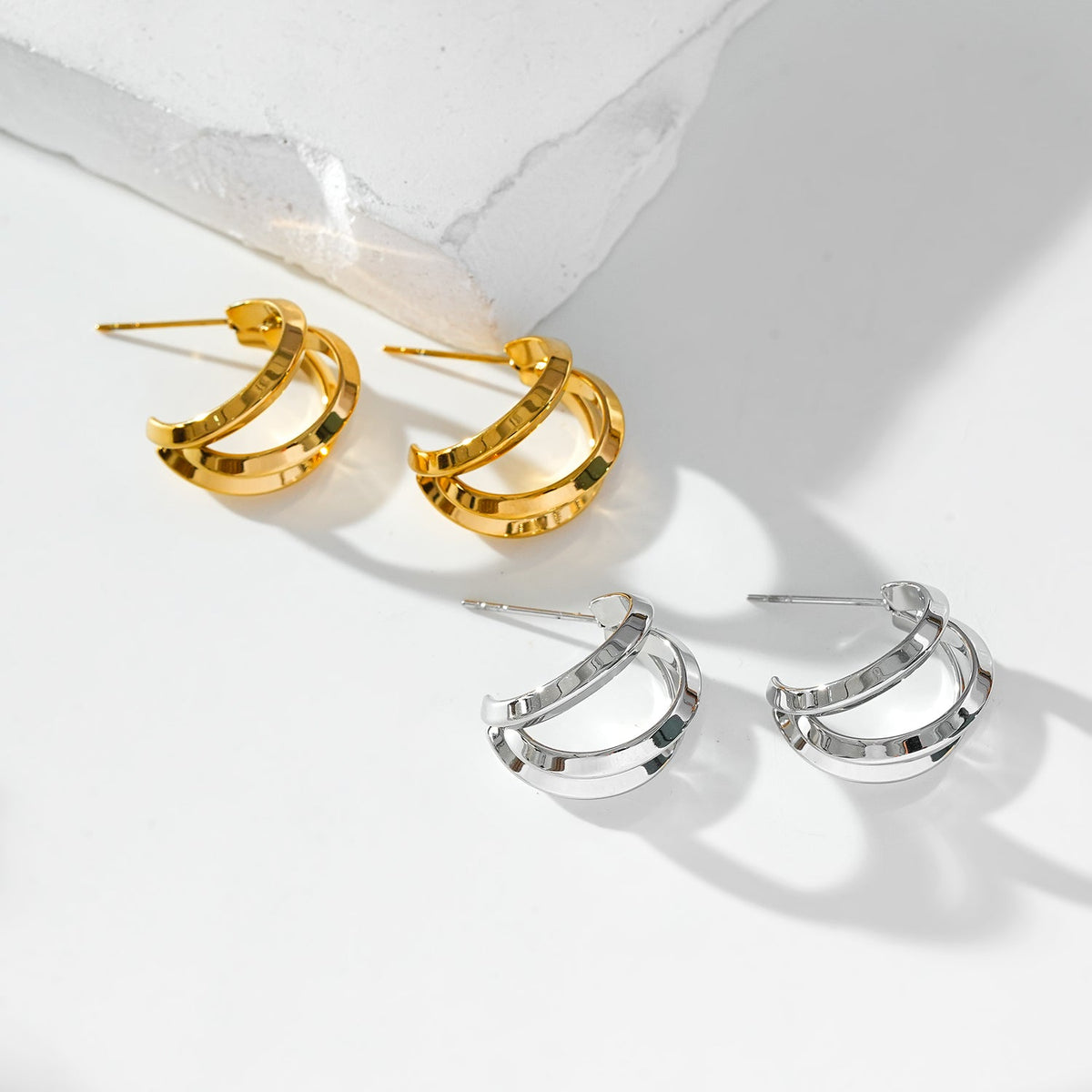 GRIZZANA : Boucles d'oreilles créoles triples en argent