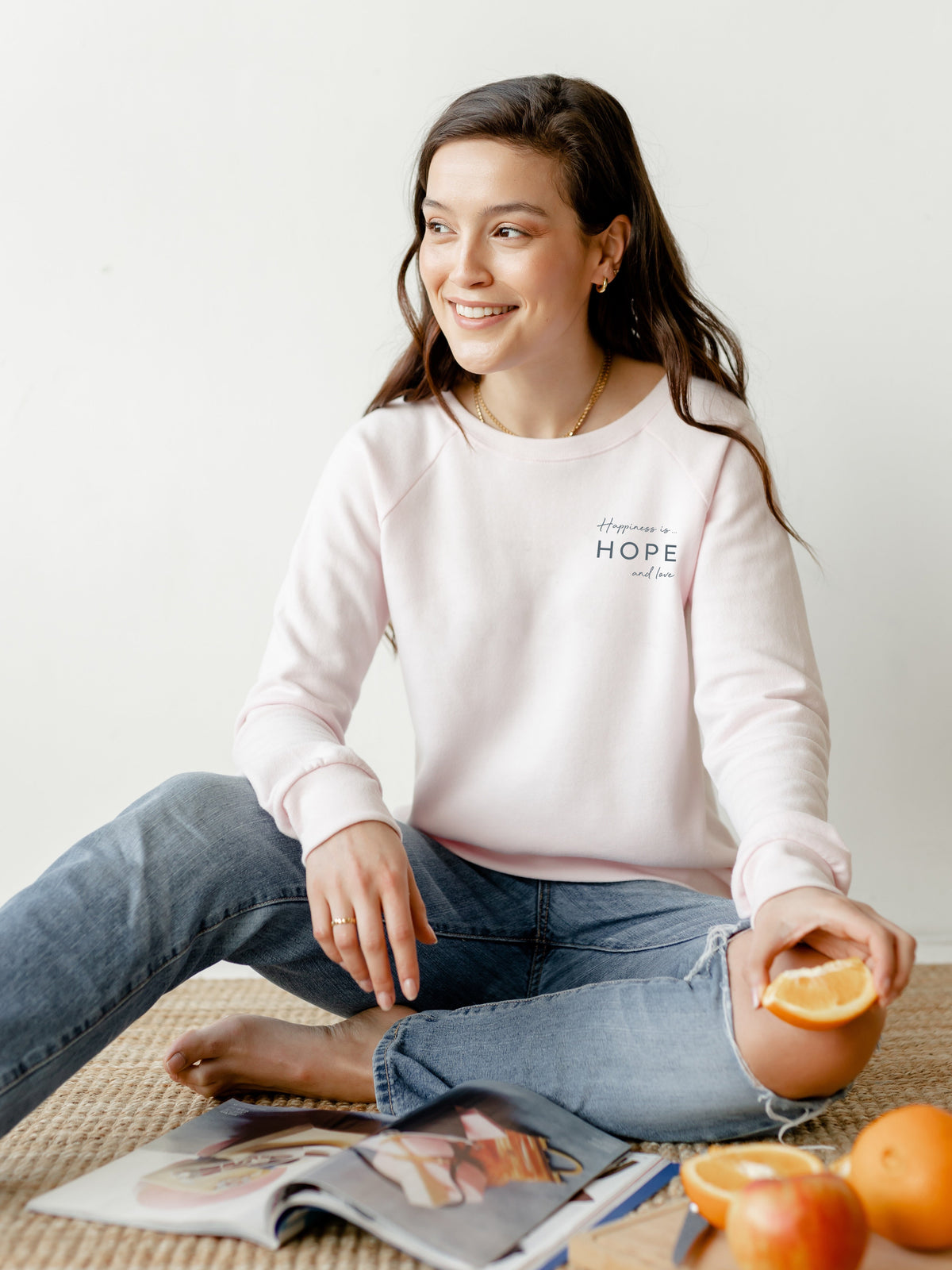 Women's Hope & Love Crew Sweatshirt, Ballet Pink