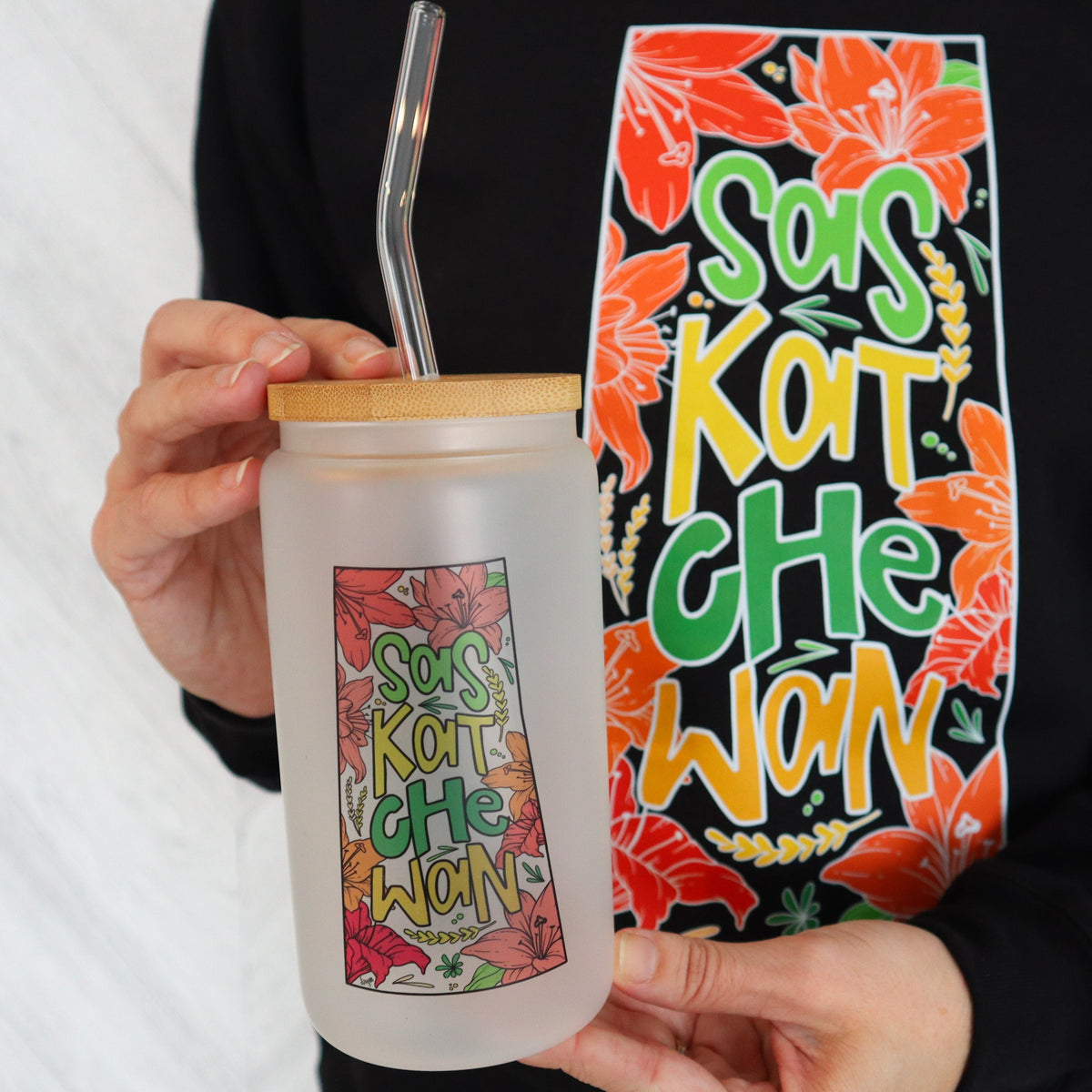 Bocal en verre dépoli Saskatchewan Grow Where You Are Planted avec couvercle en bambou
