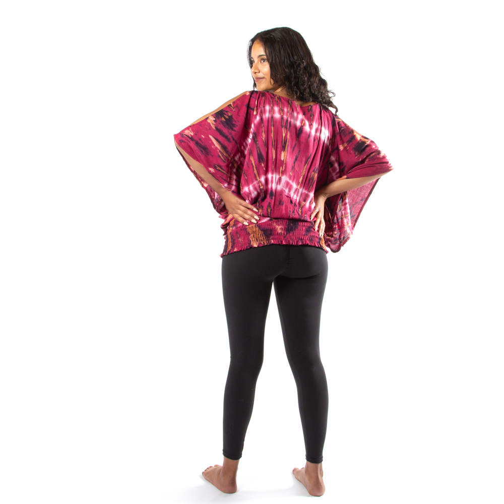 Haut à épaules fendues tie-dye violet style hippie