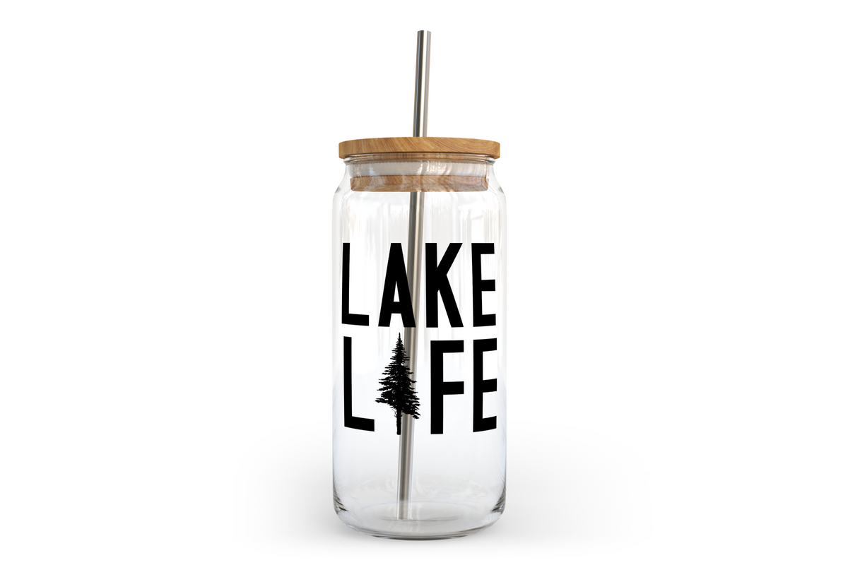 Bocal en verre « Lake Life » avec couvercle en bambou