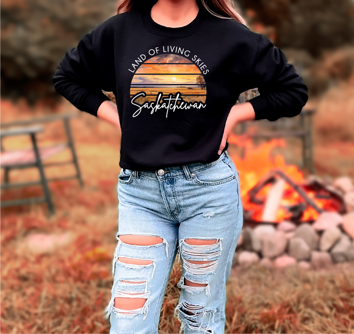 Col rond unisexe Le Pays des ciels vivants coucher de soleil | Vêtements des Prairies | Vêtements d'agriculteur