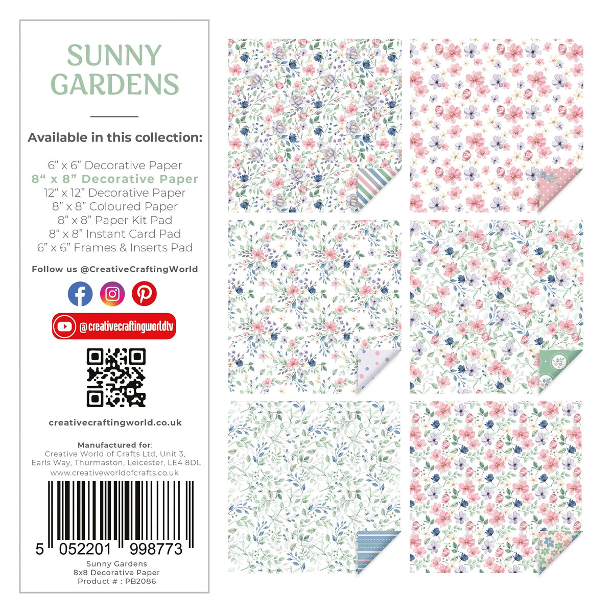 The Paper Boutique Blocs de papier décoratif Sunny Gardens 20,3 cm x 20,3 cm