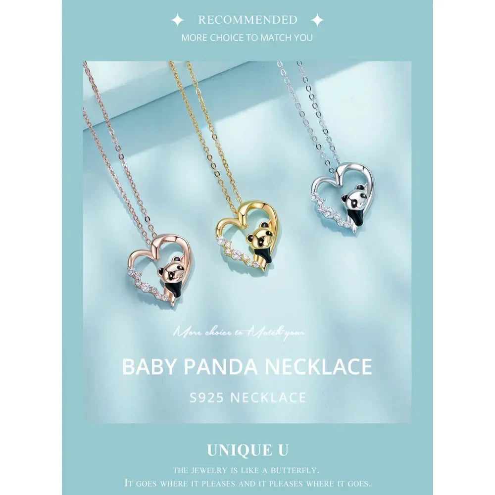 Collier Panda Bébé en Argent Sterling 925 avec Cristal | Pendentif Animal Mignon en Émail Chaîne Maillon | Cadeau pour Femme - 17.71'' Scn453