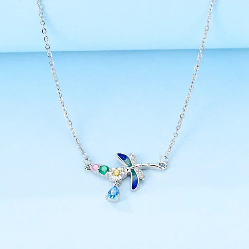 Collier libellule en argent sterling et cristal