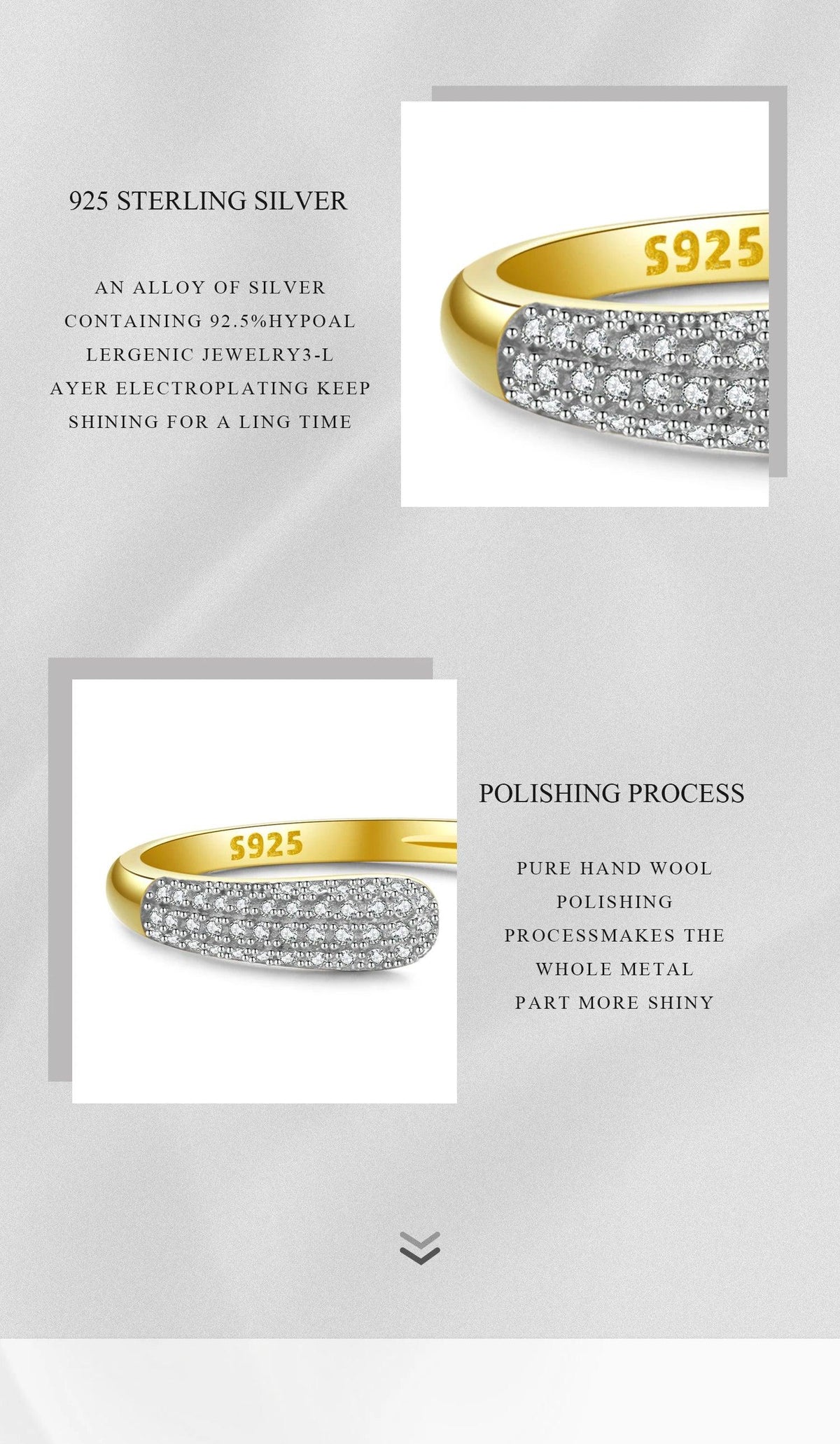 Bague réglable en argent sterling 925 et zircon