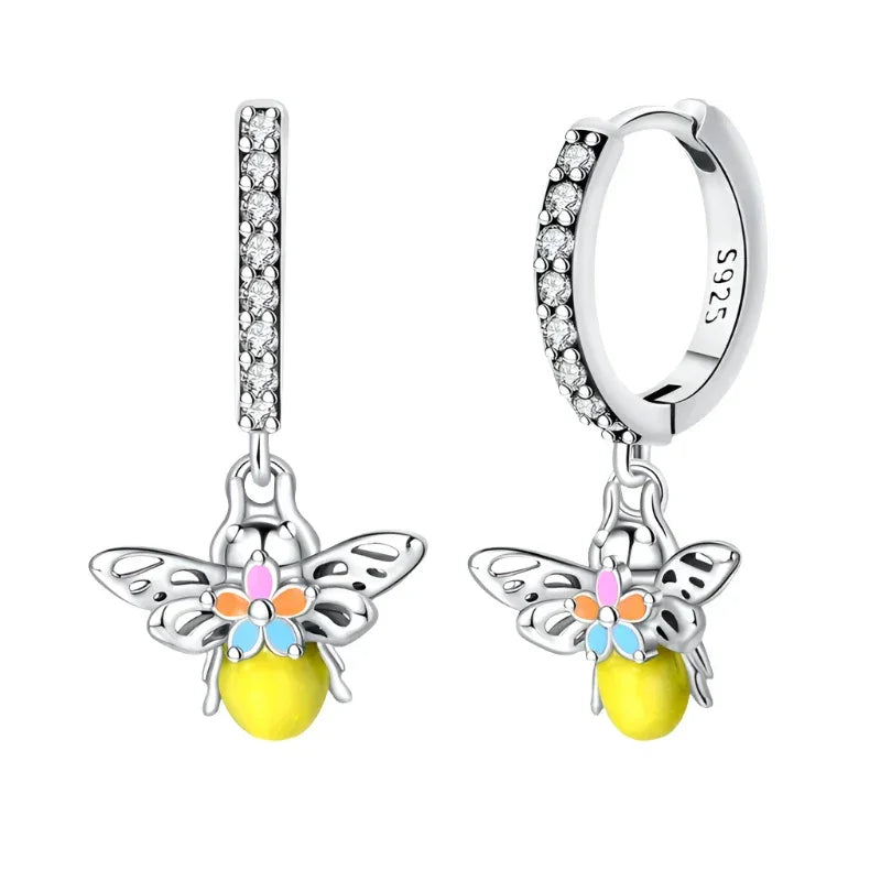 Buzzing Beauty Sterling Silver Hoop Earrings With Bee Charm
