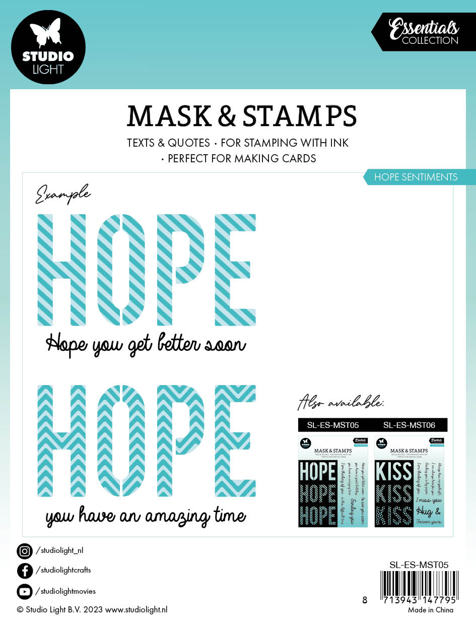 Masques et tampons SL « Hope Sentiments Essentials », 160x155x3mm, 8 pièces, n°05