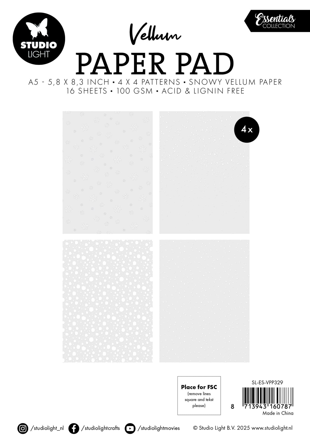 SL Vellum Paper Pad Snowflakes Essentials 16 Sheets