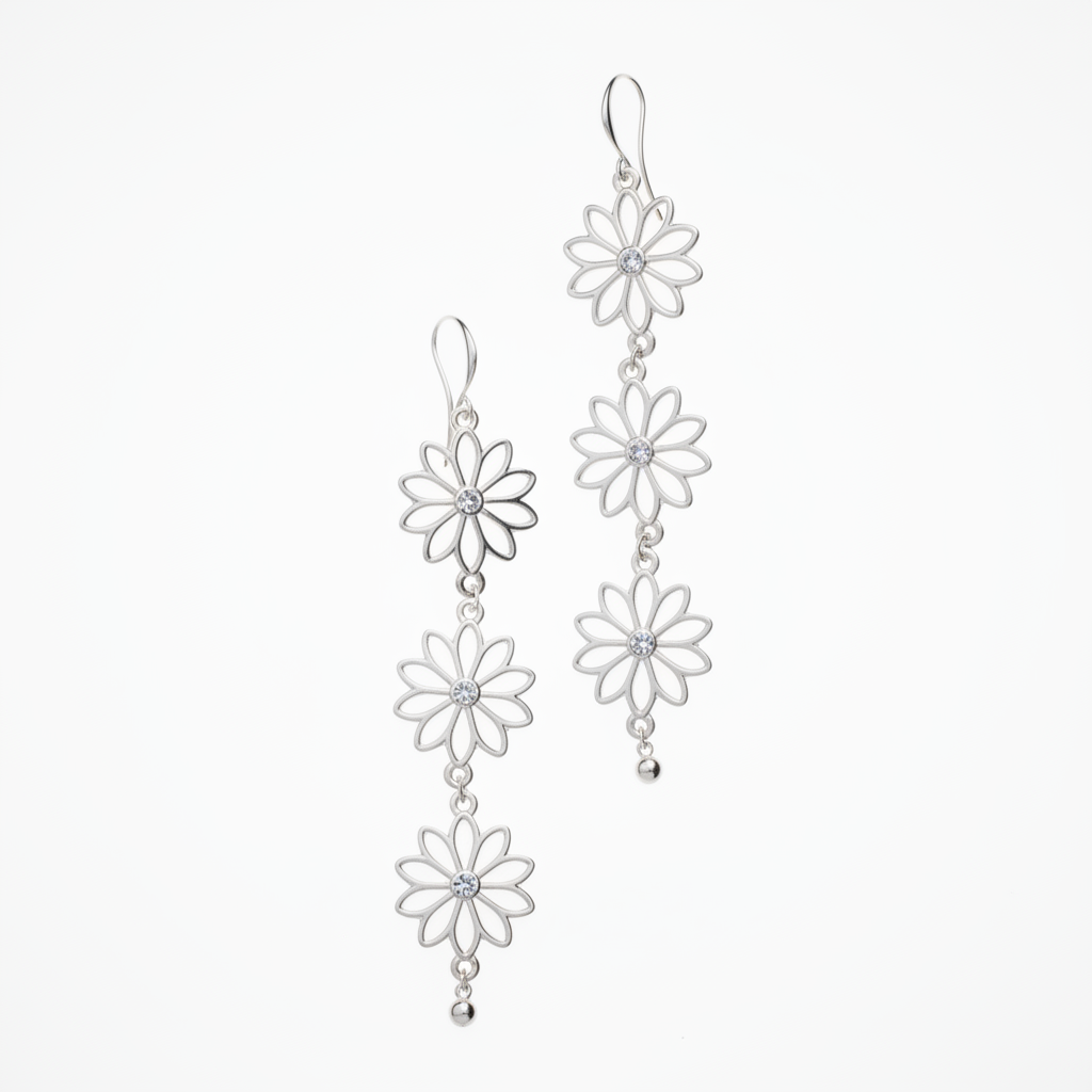 Boucles d'oreilles pendantes Triple fleur en plaqué argent