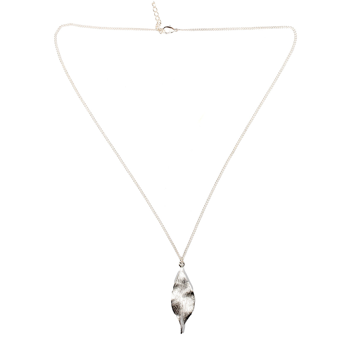 Textured Leaf Pendant on Chain - Silver Plate
