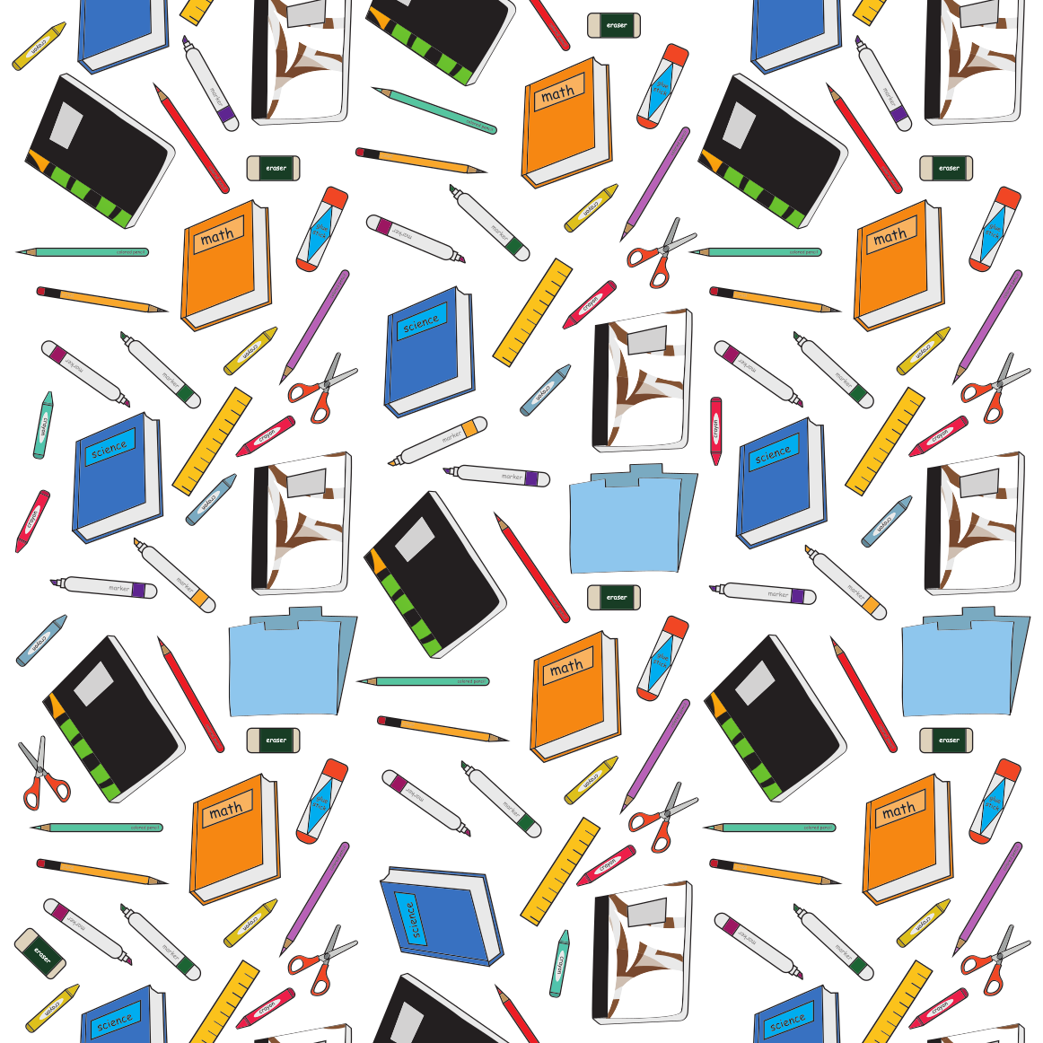 Vinyle thermocollant à motifs fournitures scolaires sur fond blanc