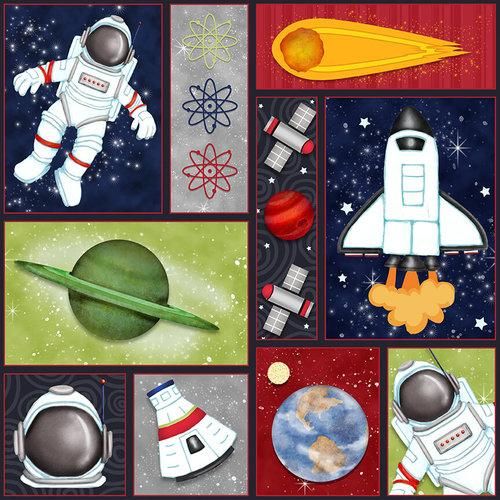 Space Walk de Shelly Comiskey - Tissu écusson multicolore Space Walk