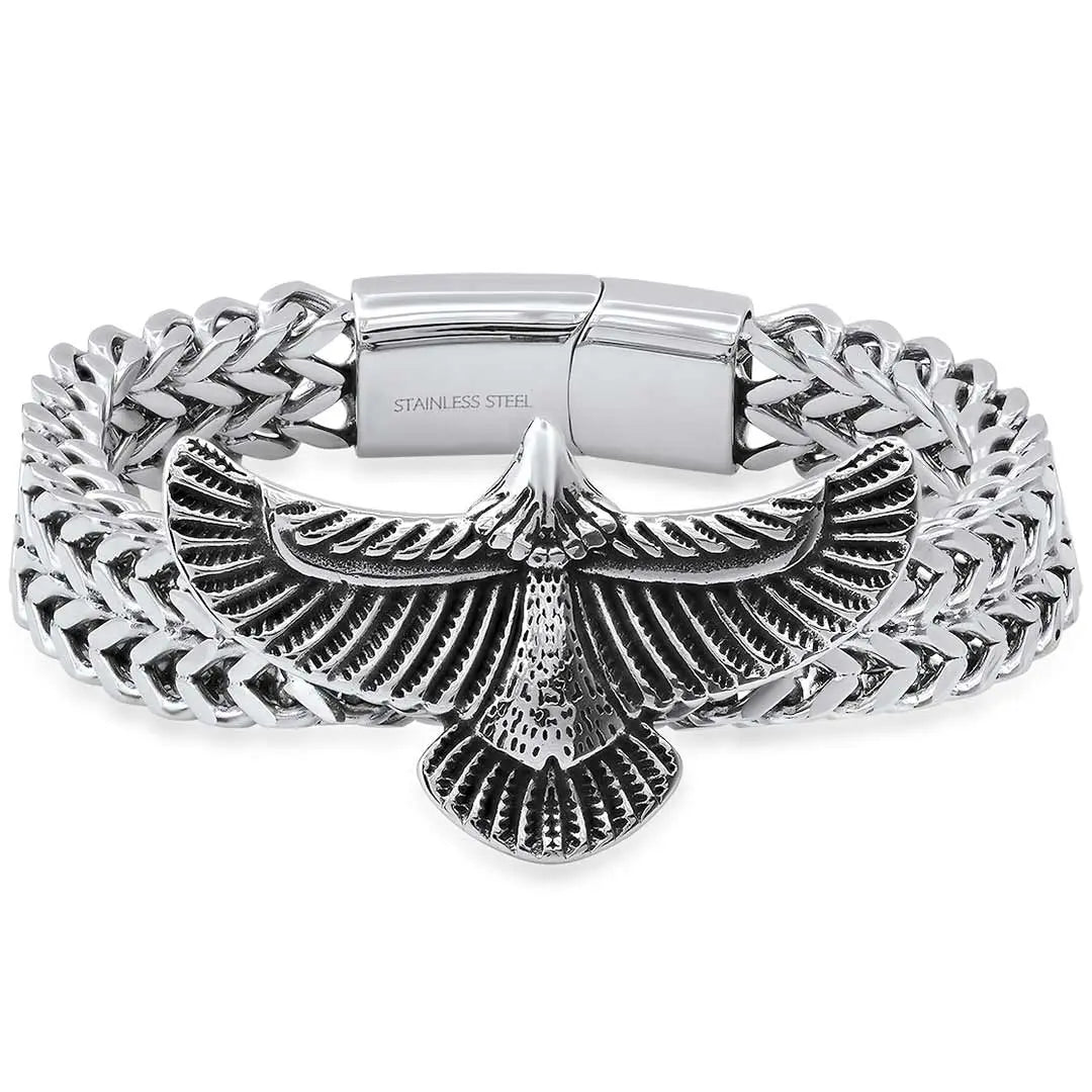 Bracelet Aigle en Chaîne Épi de Blé 2 Rangs Steeltime