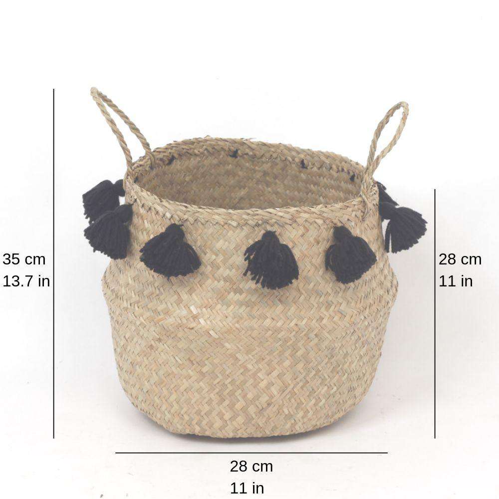 Vienne - Panier en jonc de mer avec pompon noir