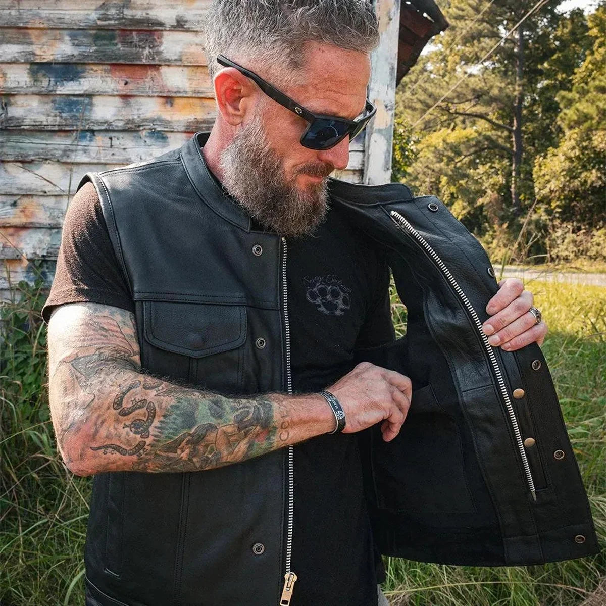 Gilet de club en cuir pour homme Open Road