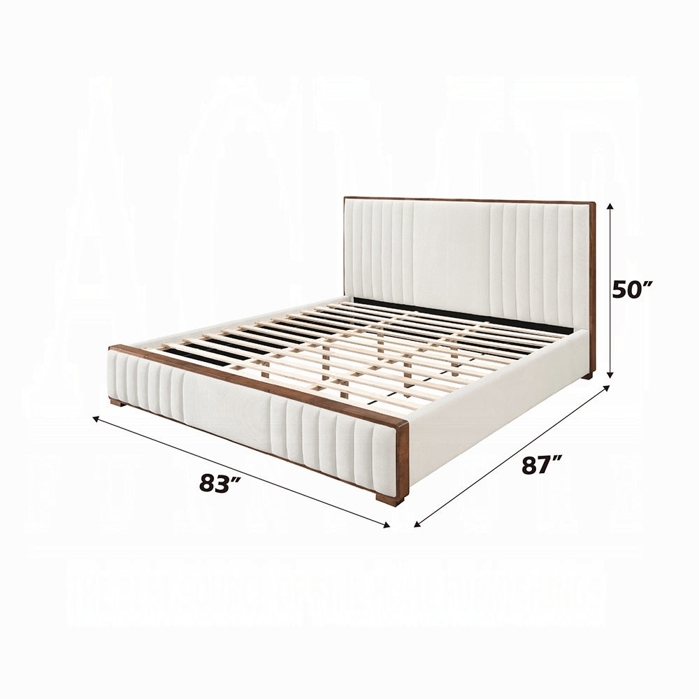 Lit plateforme capitonné Mahi - Beige/Noyer
