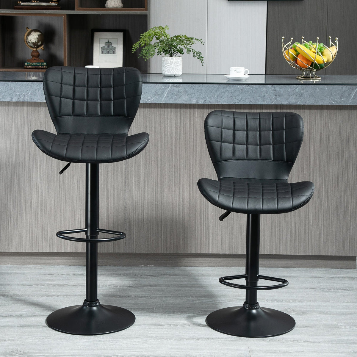 Tabourets de comptoir/bar Avion avec hauteur réglable et pivot (lot de 2, noirs)