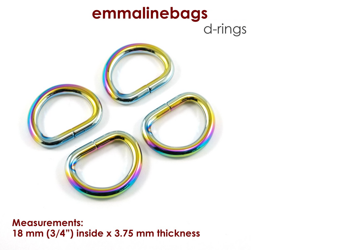 Emmaline Bags - D-Rings Iridescent Rainbow Finish (4 pack) - 3/4"