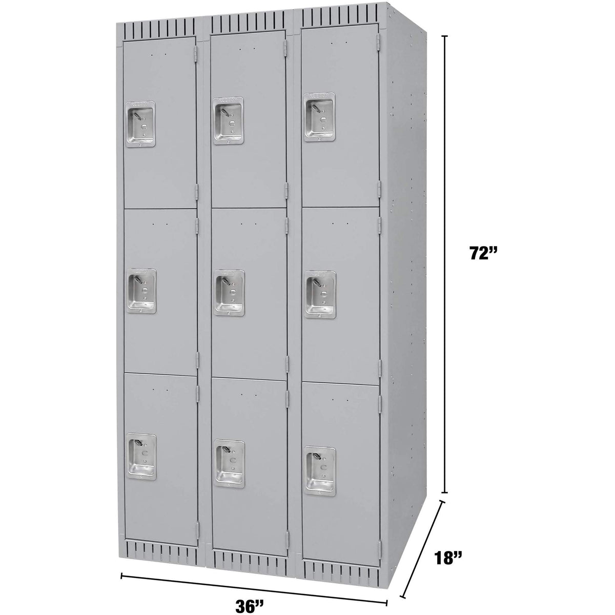 Casiers, 3 niveaux, batterie de 3, 36" x 18" x 72", Acier, Gris, Démonté