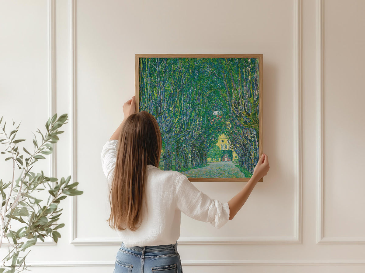 Impression Gustav Klimt : Allée du Château de Kammer, Peinture Sereine et Verte