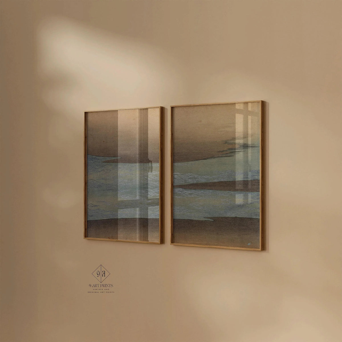 Estampe "Petites Vagues" de Kamisaka Sekka : Duo d'Art Japonais Vintage sur Bois