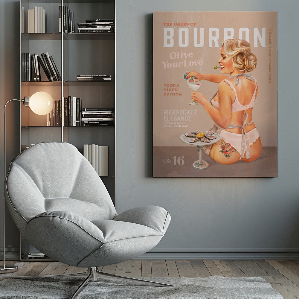 Vodka Martini Retro Pinup Poster Canvas Wall Art | Babes of Bourbon Vol 16 Vintage Vodka Martini Pin Up Girl