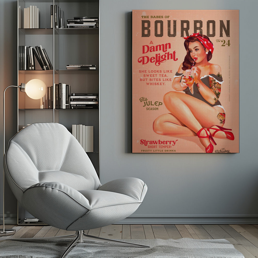 Vintage Cocktail Pinup in Red and Cream Canvas Wall Art | Babes of Bourbon Vol 22 Vintage Pinup Girl Drinking A Cocktail