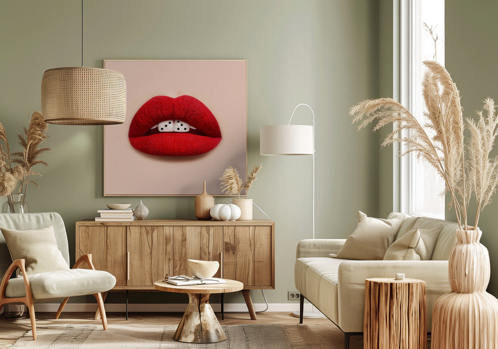 Red Lips and Dice Pop Art Canvas Wall Art | Lucky Smile