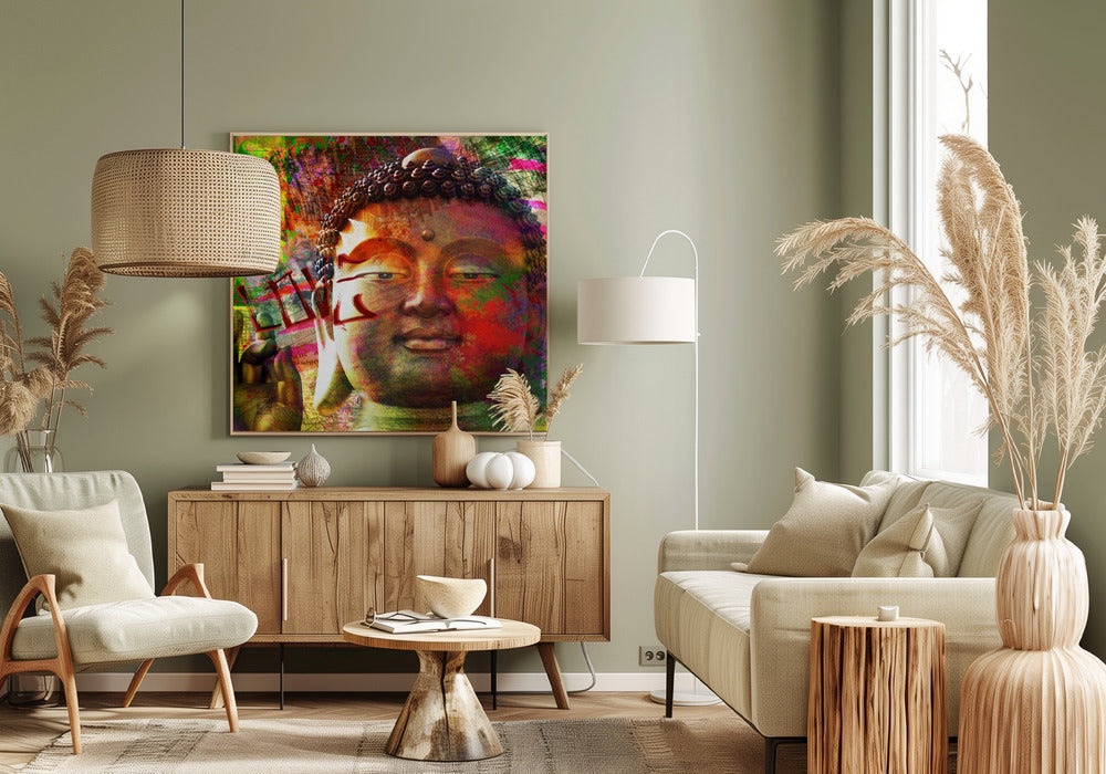 Colourful Buddha Face Street Art Collage Canvas Wall Art | Budalove