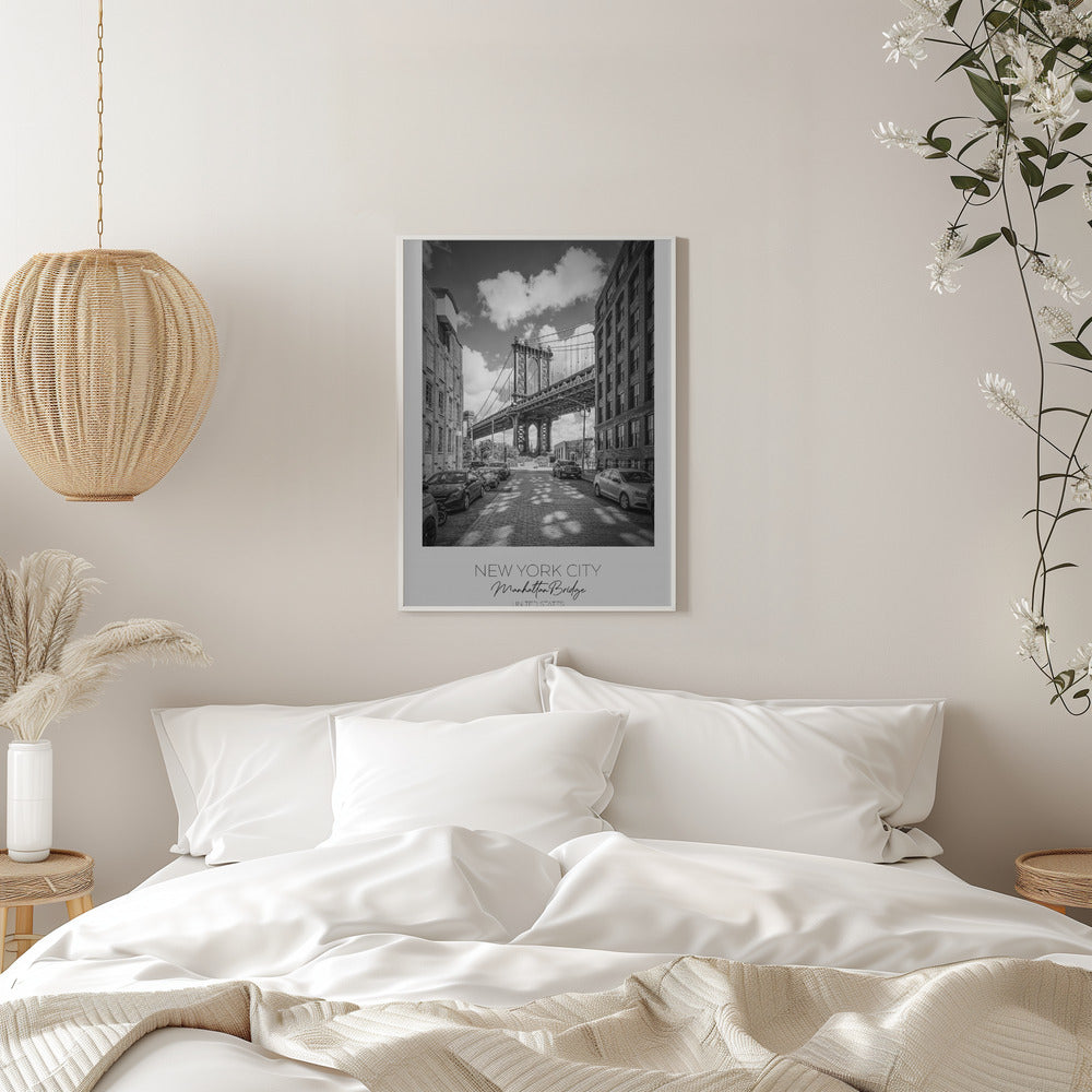 Black and White Manhattan Bridge Street View Canvas Wall Art | NEW YORK CITY Manhattan Bridge