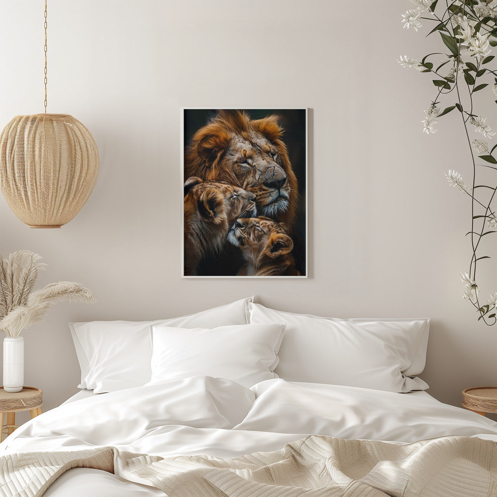 Warm Toned Lion Family Portrait Canvas Wall Art | Poster Lion Family 2