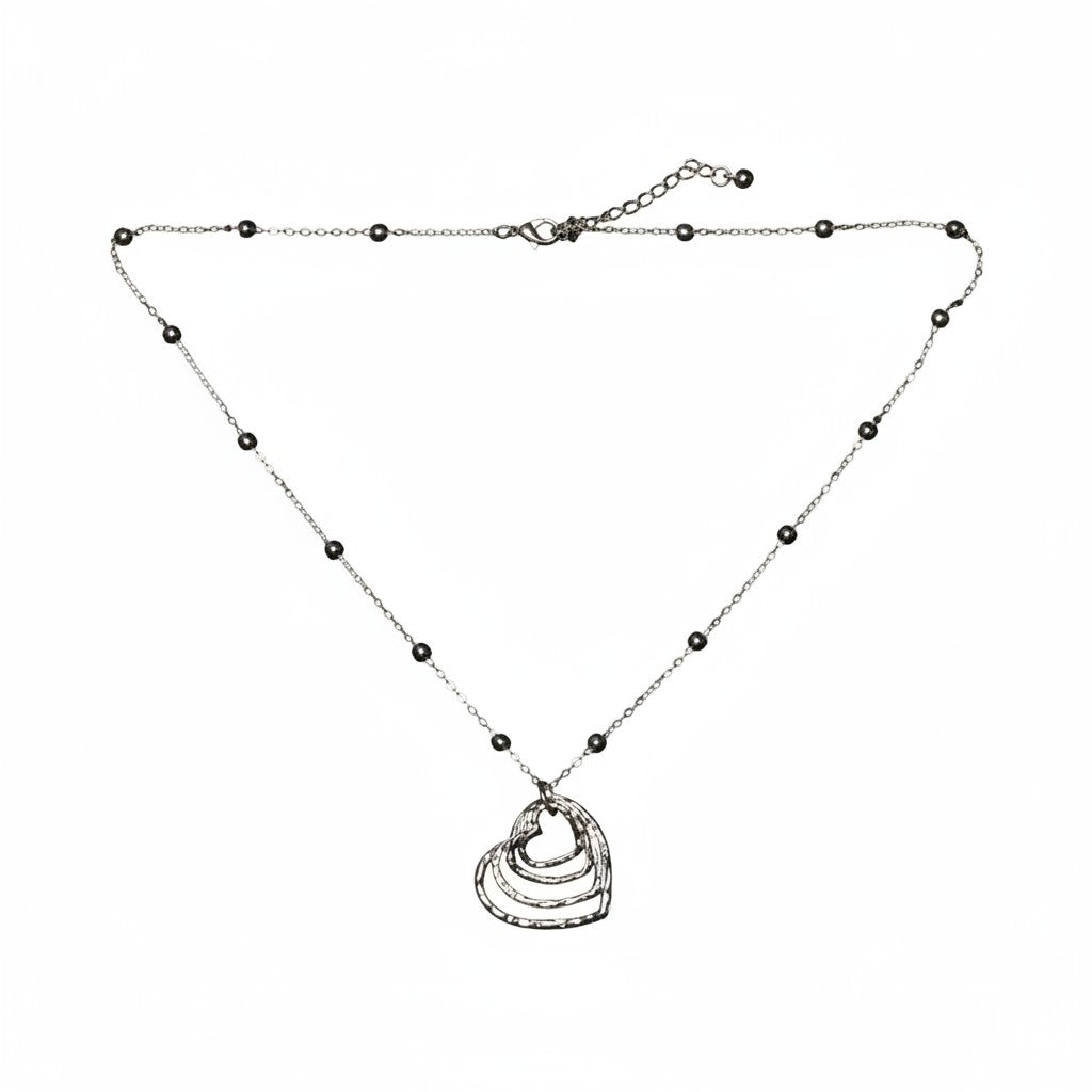 Collier Cœurs Superposés - Plaqué Argent