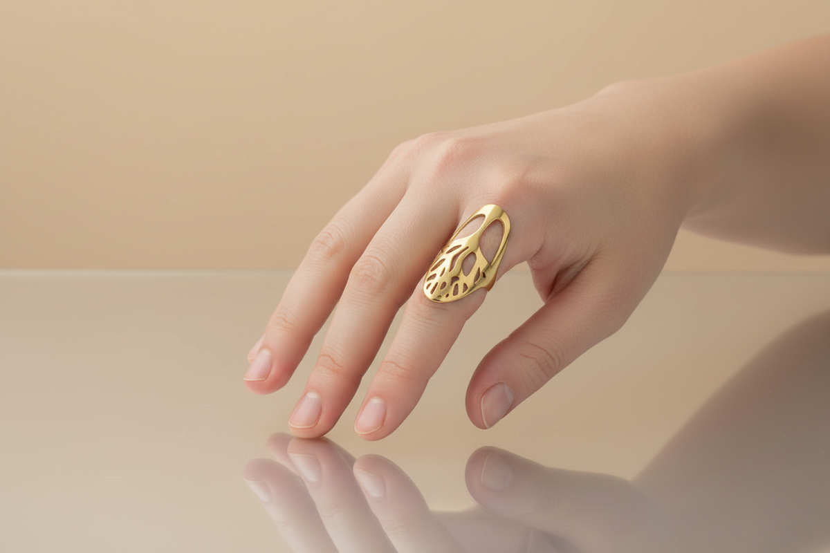 Bague ovale Arbre de Vie - Acier inoxydable doré