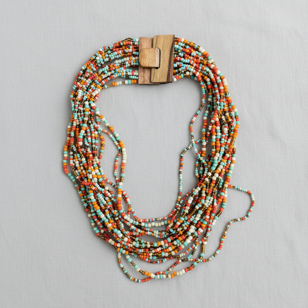 Multi Strand Necklace with Wooden Clasp