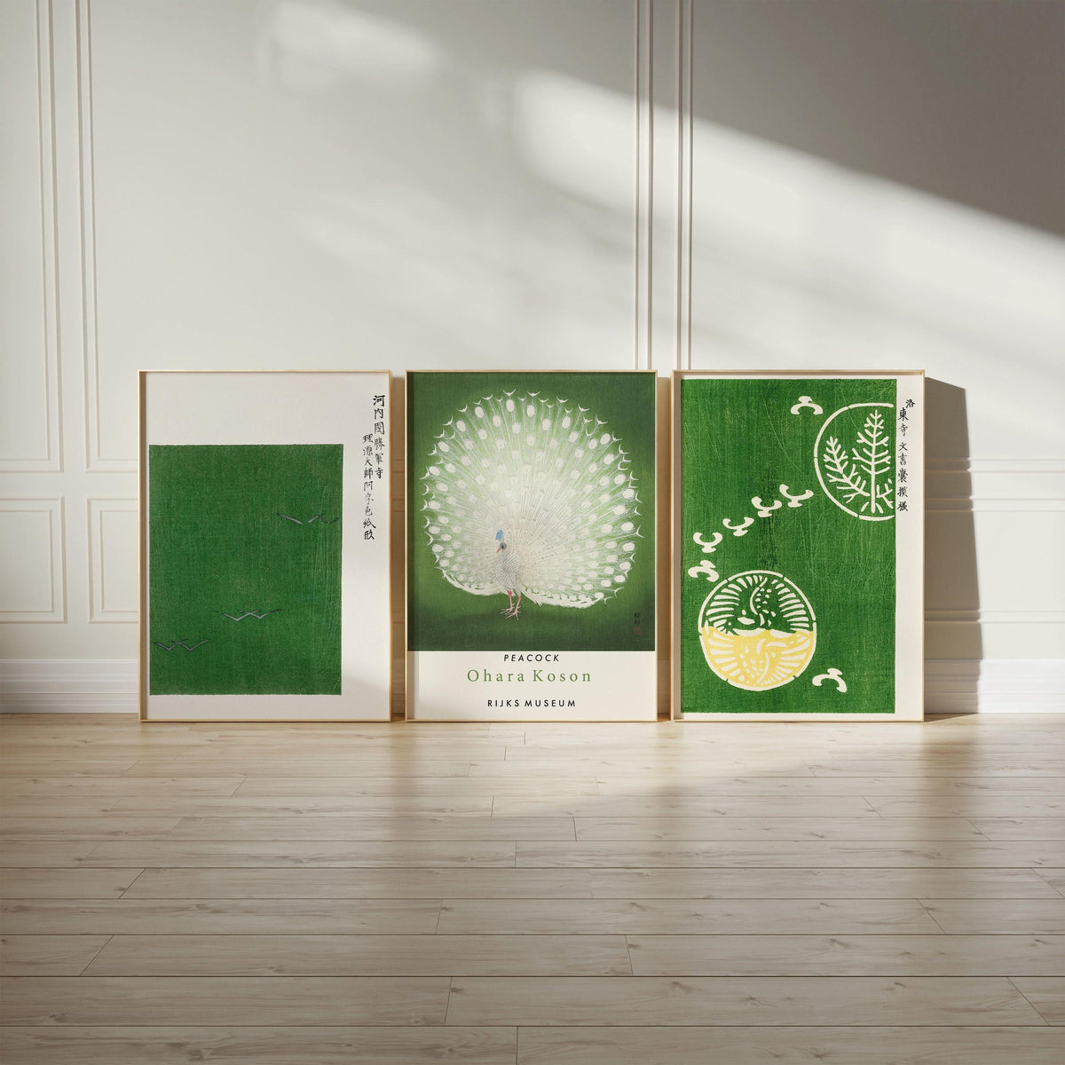 STATEMENT TRIO Japanese Green | Ohara Koson Prints Available Framed or Unframed