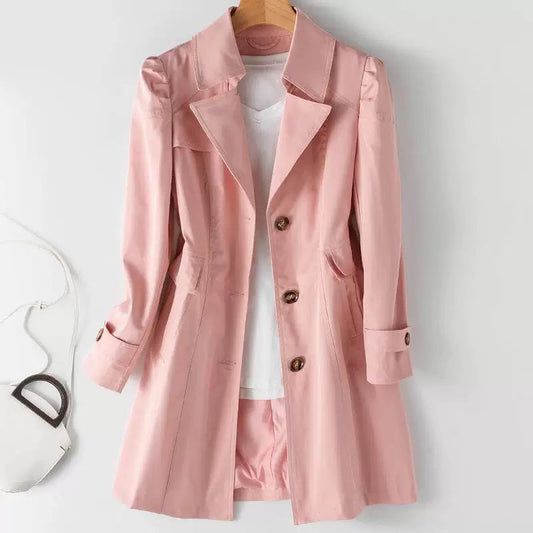 Women's European & American Slim-Fit Mid-Length Windbreaker Jacket