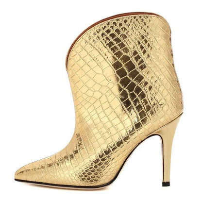 Women's Patent Leather Stiletto Ankle Boots – Pointed Toe Stone Pattern Fashion Boots