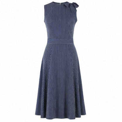 French-Style Vintage Striped Sleeveless High-Waisted Long Dress