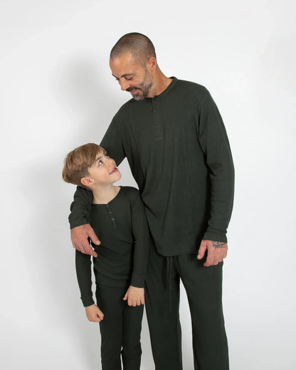 Deep Forest Green Waffle Two Piece Long Pajama Set