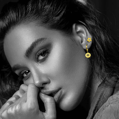 LAYLA Gold : Puces d'oreilles en forme d'étoile avec un oxyde de zirconium solitaire au centre