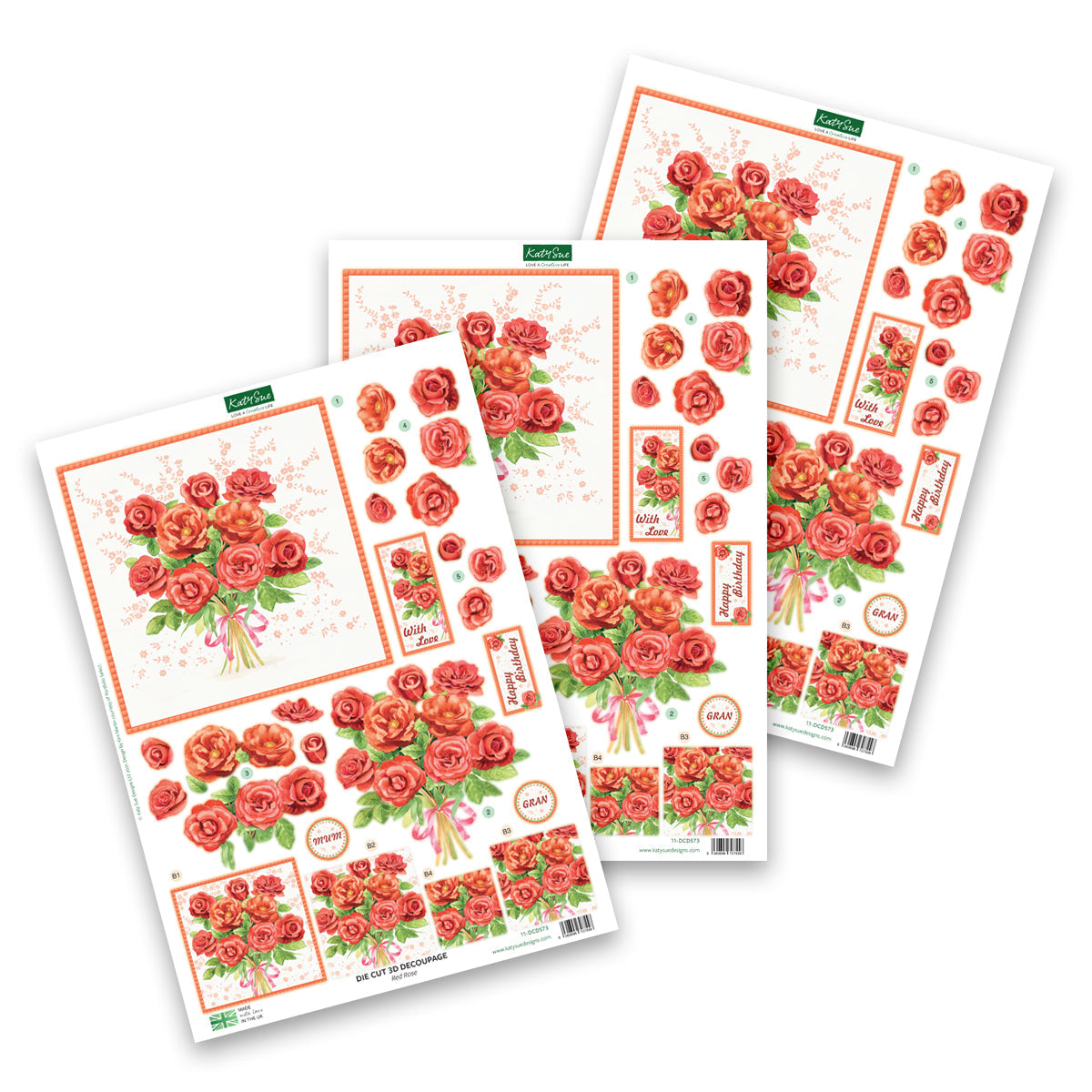 Découpage découpé à la presse – Roses rouges (paquet de 3)