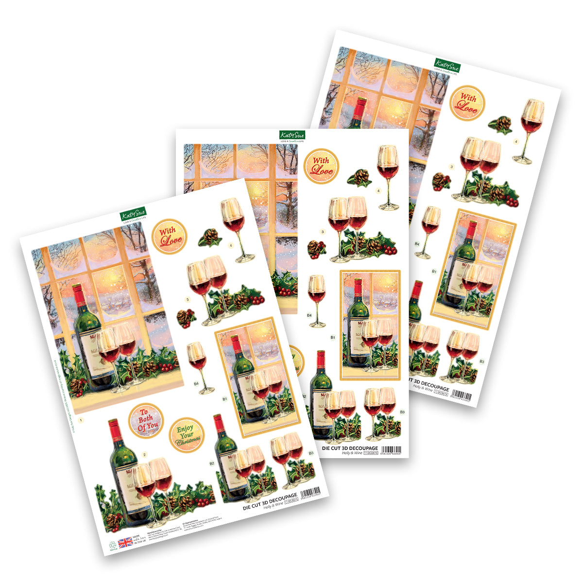 Katy Sue Designs Découpages à Découper – Houx et Vin (paquet de 3)