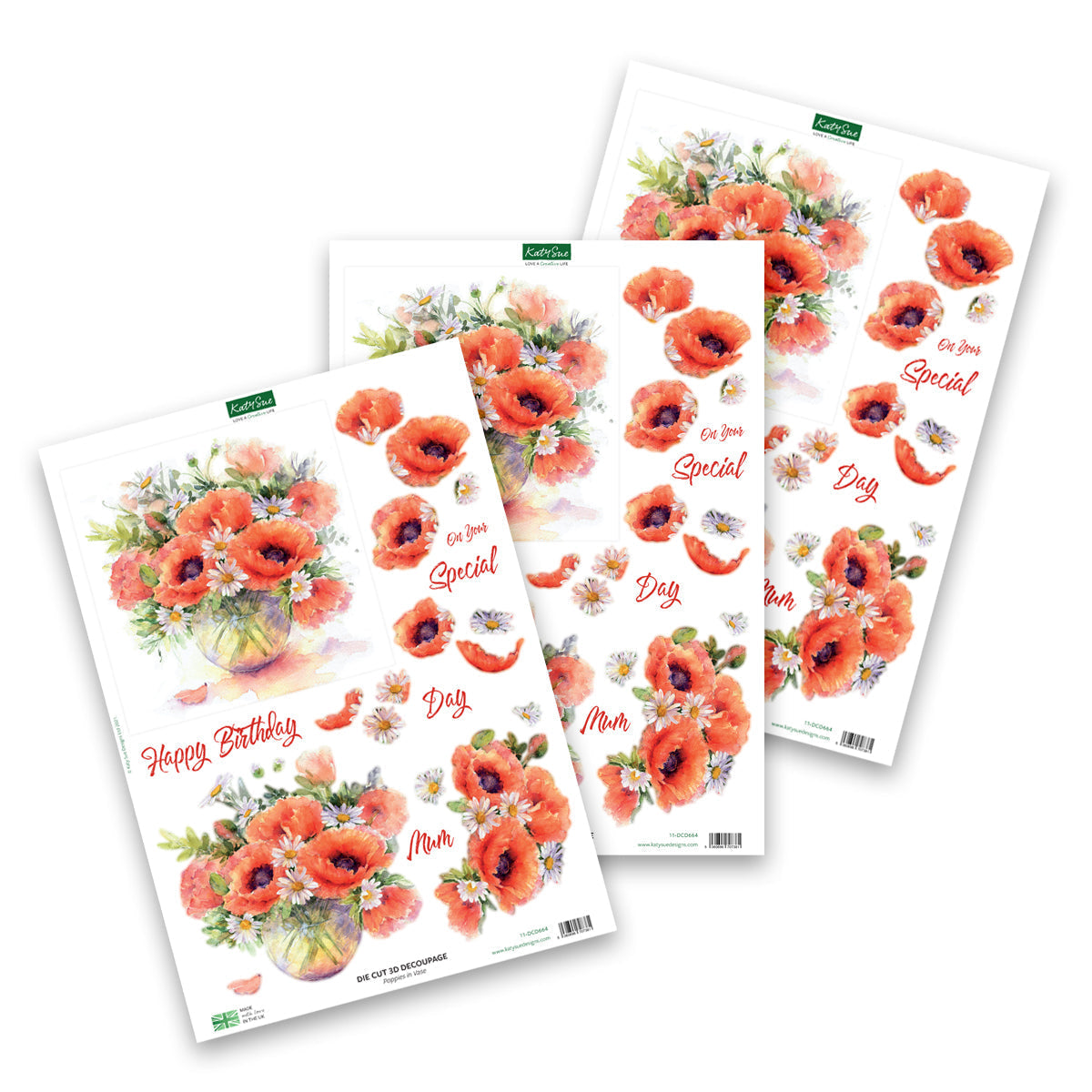 Décopatch prédécoupé – Coquelicots dans un vase (Lot de 3)